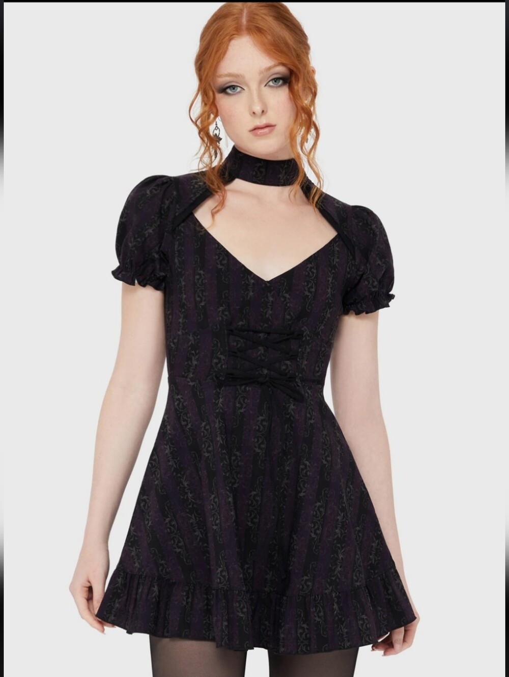 Killstar Dark Purple Mini Dress with Choker